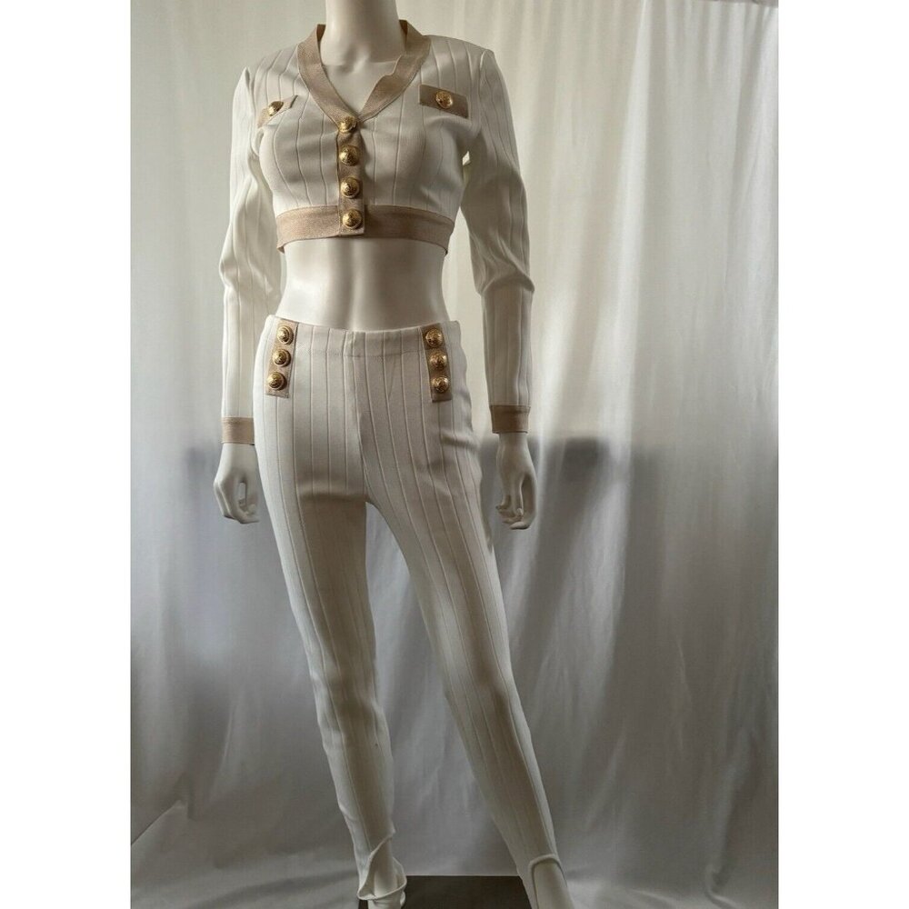 Women's Suit Matching Set 2 Pieces Jacket + Pants Back Zip White Size M